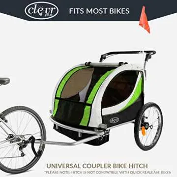 ClevrPlus Deluxe 3-in-1 Double 2 Seat Bicycle Bike Trailer Jogger Stroller for Kids Children | Foldable w/Pivot Front Wheel, Green
