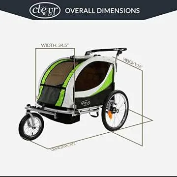 ClevrPlus Deluxe 3-in-1 Double 2 Seat Bicycle Bike Trailer Jogger Stroller for Kids Children | Foldable w/Pivot Front Wheel, Green
