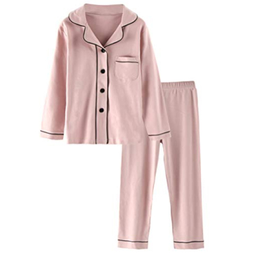 Mallimoda Kids Cotton Pajamas Set PJS Long Sleeve Button Down Sleepwear Loungewear Style 2-Gray Pink...