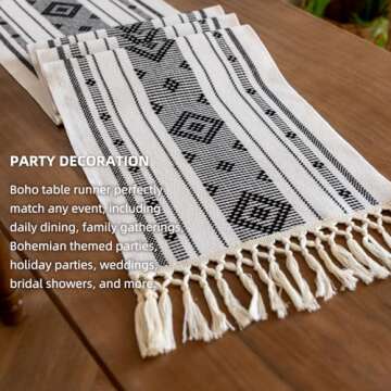 Crisjanggo Farmhouse Table Runner with Tassels Cotton Boho Decor 48 Inches Black Macrame Woven Table...