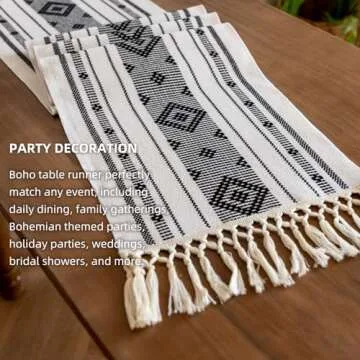 Crisjanggo Farmhouse Table Runner with Tassels Cotton Boho Decor 48 Inches Black Macrame Woven Table...