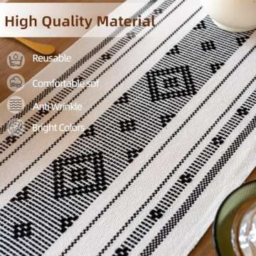 Crisjanggo Farmhouse Table Runner with Tassels Cotton Boho Decor 48 Inches Black Macrame Woven Table Decor for Dining Holiday Party Bridal Shower