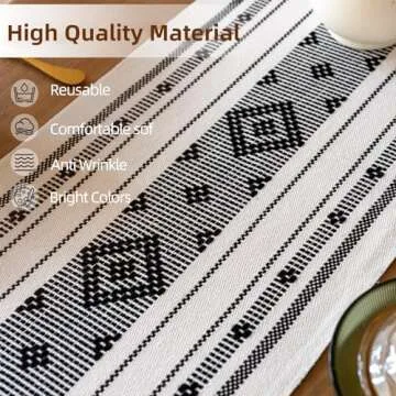 Crisjanggo Farmhouse Table Runner with Tassels Cotton Boho Decor 48 Inches Black Macrame Woven Table Decor for Dining Holiday Party Bridal Shower