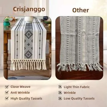 Crisjanggo Farmhouse Table Runner with Tassels Cotton Boho Decor 48 Inches Black Macrame Woven Table Decor for Dining Holiday Party Bridal Shower