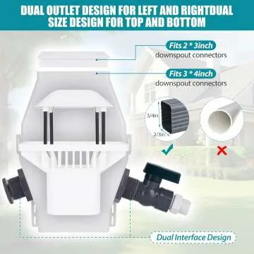 Rainwater Collection System-Tintsabo Rain Barrel Diverter Kit for 2x3 or 3x4 Inch Standard Downspouts,Rainwater Diverter with PVC 3/4 Spigot and Filtration Valve Kit, White