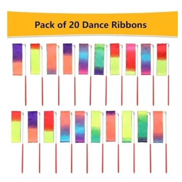 dervea 20 Pack Ribbon Dancing Wands Party Favors for Kids, Rainbow Birthday Decorations, Princess Party Supplies, Girls Party Games, Gymnastics Goody Bag Stuffers (Rainbow)