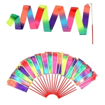 dervea 20 Pack Ribbon Dancing Wands Party Favors for Kids, Rainbow Birthday Decorations, Princess Party Supplies, Girls Party Games, Gymnastics Goody Bag Stuffers (Rainbow)