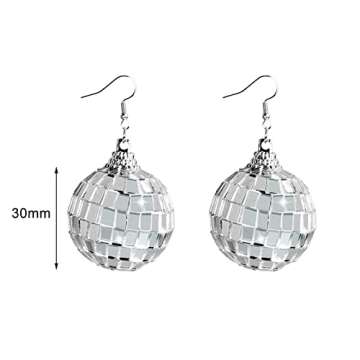 Disco Ball Earrings Silver Mirror Ball Earrings 60's or 70's Silver Disco Ball Earrings for Women's ...