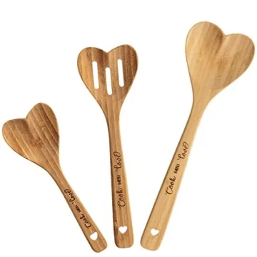 3 Pcs Valentine's Day Bamboo Heart Spoons Set - Perfect Gift Kitchen Utensils