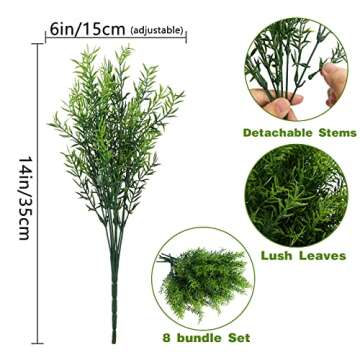 XLFAQXM Artificial Plants Flowers Grass Shrubs 8 Pack No Fade Faux Plastic Flowers Outdoor for Farmhouse Garden Porch Patio Indoor Wedding Decoration Greenery Fake Plants uv Resistant