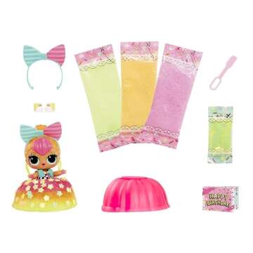 LOL Surprise Mix & Make Birthday Cake Tots with Collectible Doll, DIY Cake Dress, Cake Making and Decorating, Ingredients and Glitter Sprinkles, Cake Dress Doll- Great Gift for Girls Age 3+
