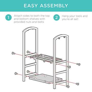 Best Choice Products 5-Piece Indoor Outdoor Wrought Iron Firewood Log Storage Rack Holder Firepit Tools Set for Fireplace, Fire Pit, Stove w/Hook, Broom, Shovel, Tongs - Copper