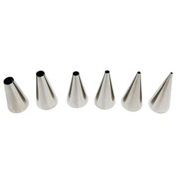 6pcs Round Piping Nozzles Set Stainless Steel Icing Piping Tips 6 Sizes Frosting Tips for Pastry, De...