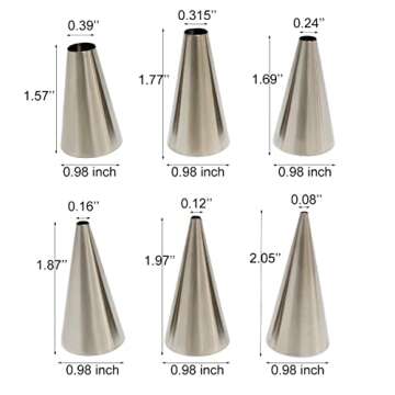 6pcs Round Piping Nozzles Set Stainless Steel Icing Piping Tips 6 Sizes Frosting Tips for Pastry, Dessert, Cake Decorating Supplies Baking Set Tools