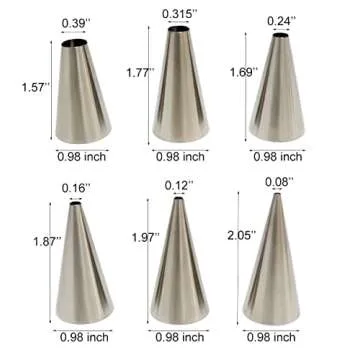 6pcs Round Piping Nozzles Set Stainless Steel Icing Piping Tips 6 Sizes Frosting Tips for Pastry, Dessert, Cake Decorating Supplies Baking Set Tools