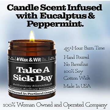 WAX & WIT Scented Soy Candle Infused with Eucalyptus & Peppermint - Soy Candles, Gifts for Mom, Funny Candles Gifts for Your Boss - One 9 oz Candle (Sick Day)
