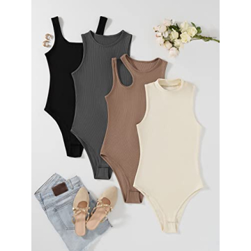 Milumia 4 Piece Women's Ribbed Bodysuit Set for Style and Comfort