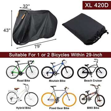 Szblnsm Bike Cover for 1, 2 or 3 Bikes - Outdoor Waterproof Bicycle Covers - 420D Heavy Duty Ripstop Material Offers Constant Protection for All Types of Bicycles All Through The 4 Seasons