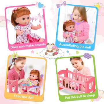 Baby Doll Toys Set, 14" Doll Toys, 25Pcs Doll Care Toy Playset, Toddlers Toy Doll Set Incl Cradle Crib, High Chair, Milk Bottle, Pacifier, Diaper, Baby Toy Gift for Age 3 4 5 6+ Years Old Girls Boys