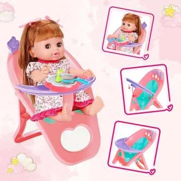 Baby Doll Toys Set, 14" Doll Toys, 25Pcs Doll Care Toy Playset, Toddlers Toy Doll Set Incl Cradle Crib, High Chair, Milk Bottle, Pacifier, Diaper, Baby Toy Gift for Age 3 4 5 6+ Years Old Girls Boys