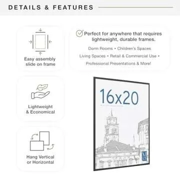 MCS Original Poster Frame 16x20 Black Lightweight Vertical & Horizontal Wall Hanging Large Picture Frame for Posters, Art Prints & Gallery Wall (2-Pack)