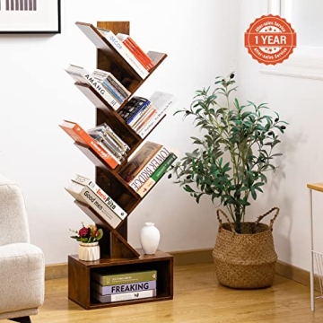 Yoobure Tree Bookshelf 6-Shelf Retro Floor Standing Bookcase