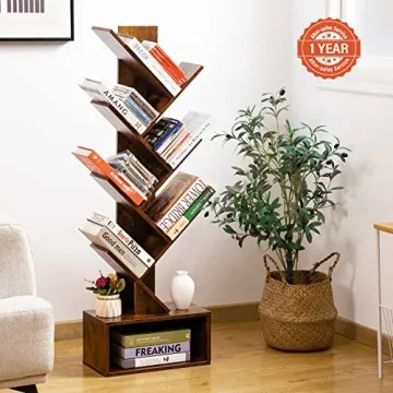 Yoobure Tree Bookshelf 6-Shelf Retro Floor Standing Bookcase