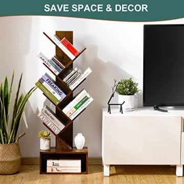 Yoobure Tree Bookshelf 6-Shelf Retro Floor Standing Bookcase