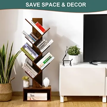 Yoobure Tree Bookshelf 6-Shelf Retro Floor Standing Bookcase