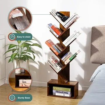 Yoobure Tree Bookshelf 6-Shelf Retro Floor Standing Bookcase