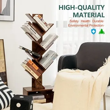 Yoobure Tree Bookshelf 6-Shelf Retro Floor Standing Bookcase