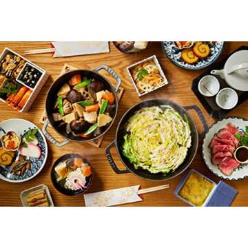 staub Wa-NABE 40501-010 Wanabe Gray L 20cm Two-Handed Cast Iron Pot, Rice Cooking, 3 Pieces, Inducti...