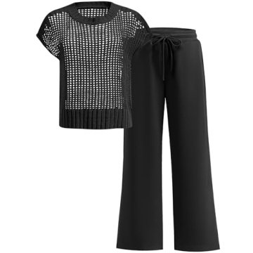 ANRABESS Women's Two-Piece Crochet Sheer Knit Outfit - Black