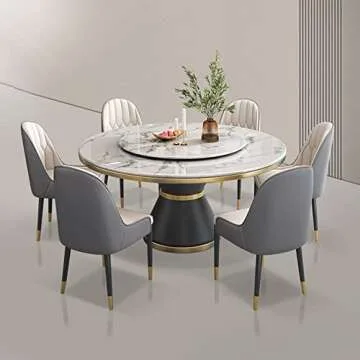 LITFAD 7-Piece Glam Marble Dining Table Set - Rotating Design
