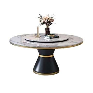 LITFAD 7-Piece Glam Marble Dining Table Set - Rotating Design