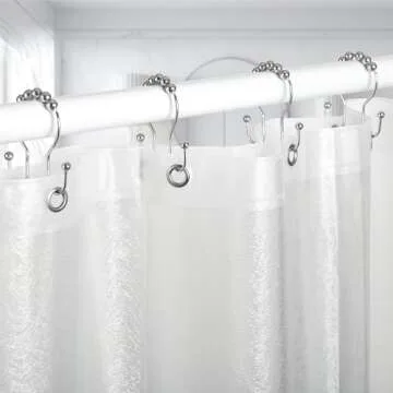 Goowin Shower Curtain Hooks, 12 Pcs Shower Curtain Rings, Stainless Steel Silver Shower Curtain Hooks Rings Rust Proof, Smooth Sliding Anti-Drop Double Shower Hooks for Shower Curtain, Rods (Chrome)