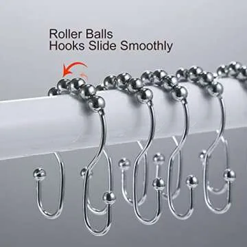 Goowin Shower Curtain Hooks, 12 Pcs Shower Curtain Rings, Stainless Steel Silver Shower Curtain Hooks Rings Rust Proof, Smooth Sliding Anti-Drop Double Shower Hooks for Shower Curtain, Rods (Chrome)