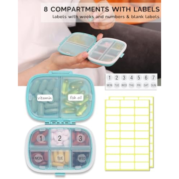 MEACOLIA 8 Compartment Travel Pill Organizer Multi-Colored