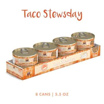 Weruva Classic Cat Stews! Taco Stewsday with Beef, Chicken & Salmon in Gravy, 5.5oz Can (Pack of 8)