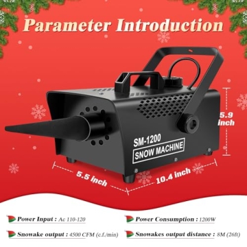 Snow Machine 1200W Wireless Remote Control for Parties & Events