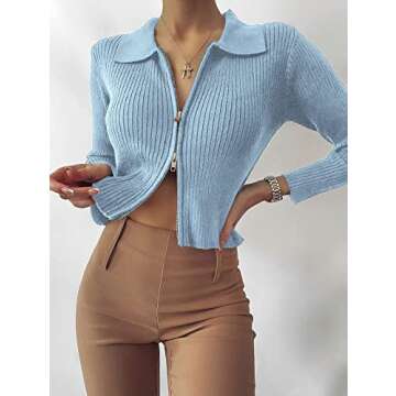 Stylish ZAFUL Ribbed Zip Fly Cardigan Casual Wear