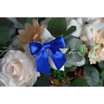 Rainbow Pana 60 Pack Twist Tie Bows for Treat Bags 3" Royal Blue Satin Ribbon Bows for Package Craft Gift Wrapping Decoration