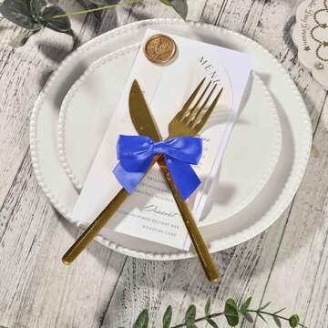 Rainbow Pana 60 Pack Twist Tie Bows for Treat Bags 3" Royal Blue Satin Ribbon Bows for Package Craft Gift Wrapping Decoration