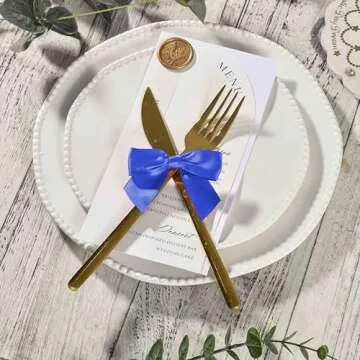 Rainbow Pana 60 Pack Twist Tie Bows for Treat Bags 3" Royal Blue Satin Ribbon Bows for Package Craft Gift Wrapping Decoration