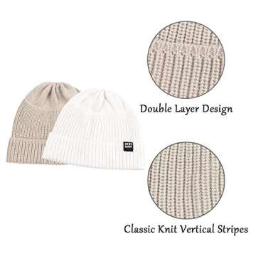 Simple Knitted Baby Beanie Hip-Hop Boys Winter Hat Toddler Kids Bonnet for Girls 0-5Y (White+Beige, S)