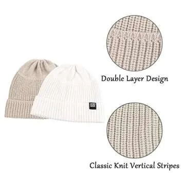 Simple Knitted Baby Beanie Hip-Hop Boys Winter Hat Toddler Kids Bonnet for Girls 0-5Y (White+Beige, S)