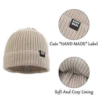 Simple Knitted Baby Beanie Hip-Hop Boys Winter Hat Toddler Kids Bonnet for Girls 0-5Y (White+Beige, S)