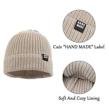 Simple Knitted Baby Beanie Hip-Hop Boys Winter Hat Toddler Kids Bonnet for Girls 0-5Y (White+Beige, S)