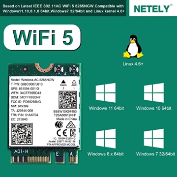 NETELY Wireless-AC 8265NGW 1200Mbps WiFi Adapter Bluetooth 4.2