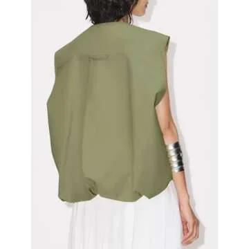 PAODIKUAI Women's Casual Zip Up Vest Cargo Ruched Hem Lightweight Sleeveless Blazer Oversized Jacket...